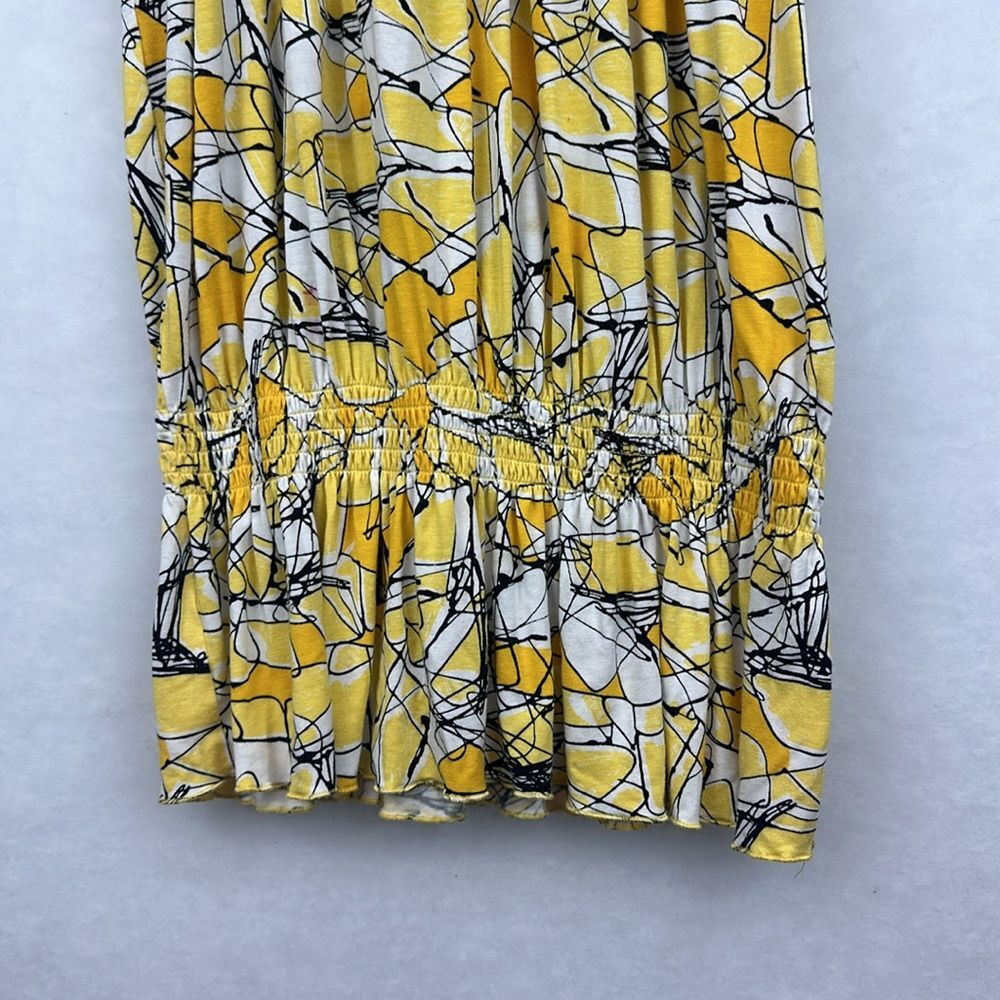 Cable&Gauge women's petite Medium yellow geometric elastic cap sleeves Top - Picture 2 of 8